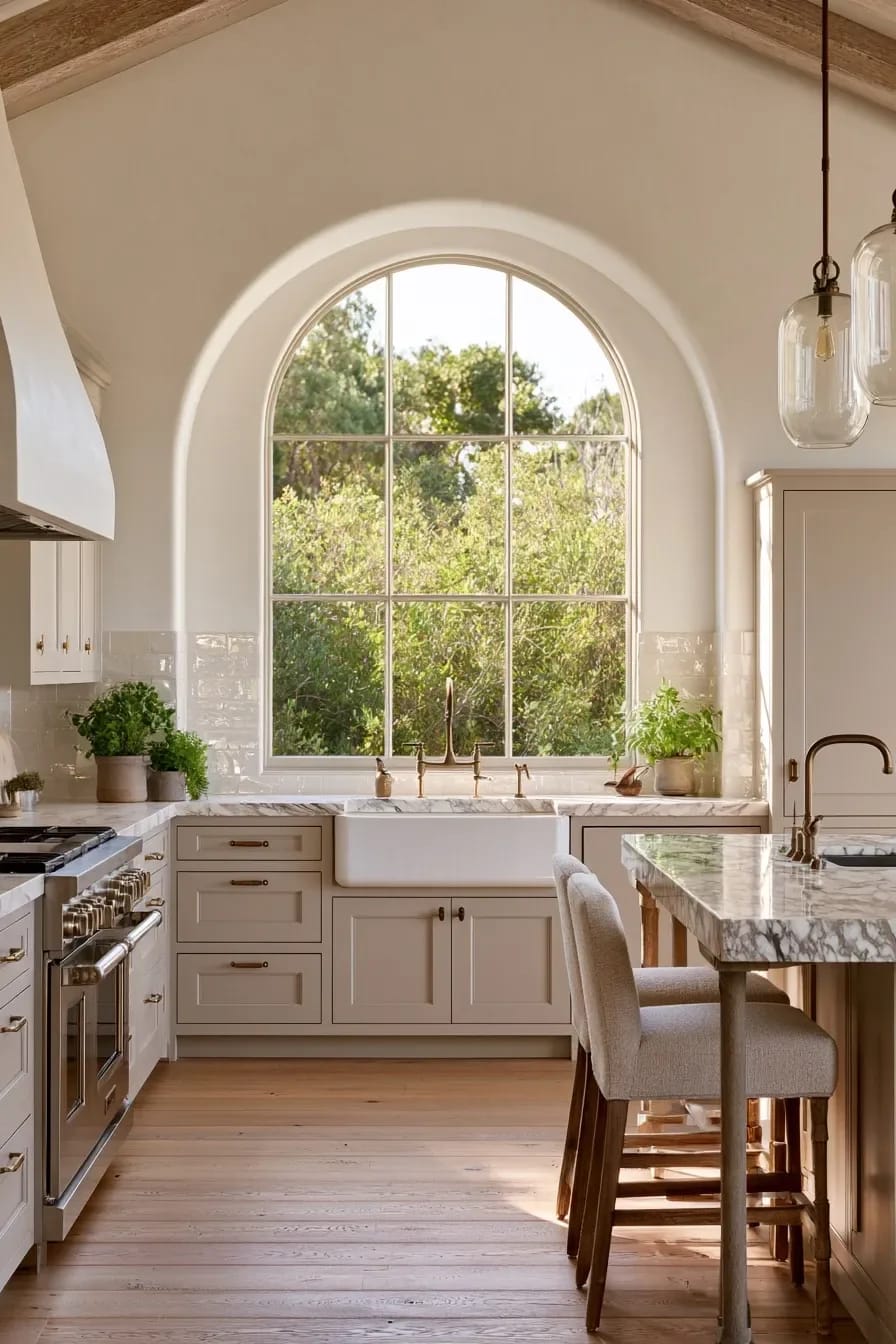 an arch over the sink window, or over the way in 1