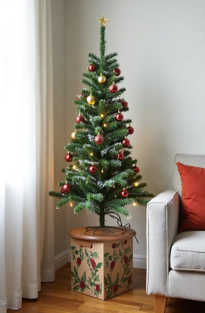 Small Apartment Christmas Tree Ideas for a Slim or Tabletop Tree That Doesn't Look Like a Compromise 27 buy the tree for its box as much as for its corner 1
