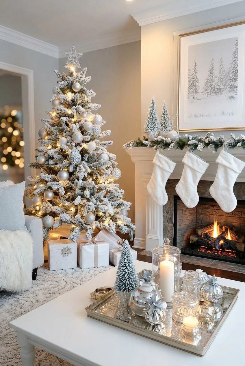 Icy Blue and White Winter Wonderland Christmas Decor Ideas That Skip the Glitter 7 choose frosted, matte and mercury finishes over glitter 1