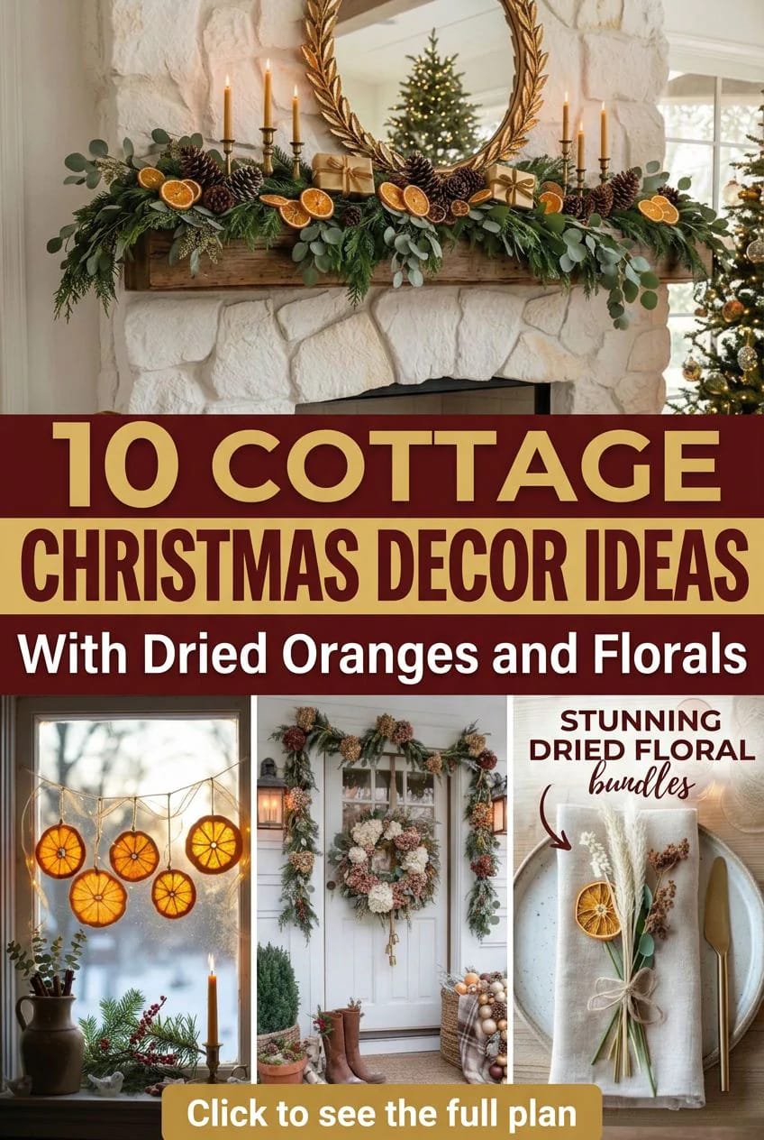 cottage christmas decor with dried oranges and florals 1