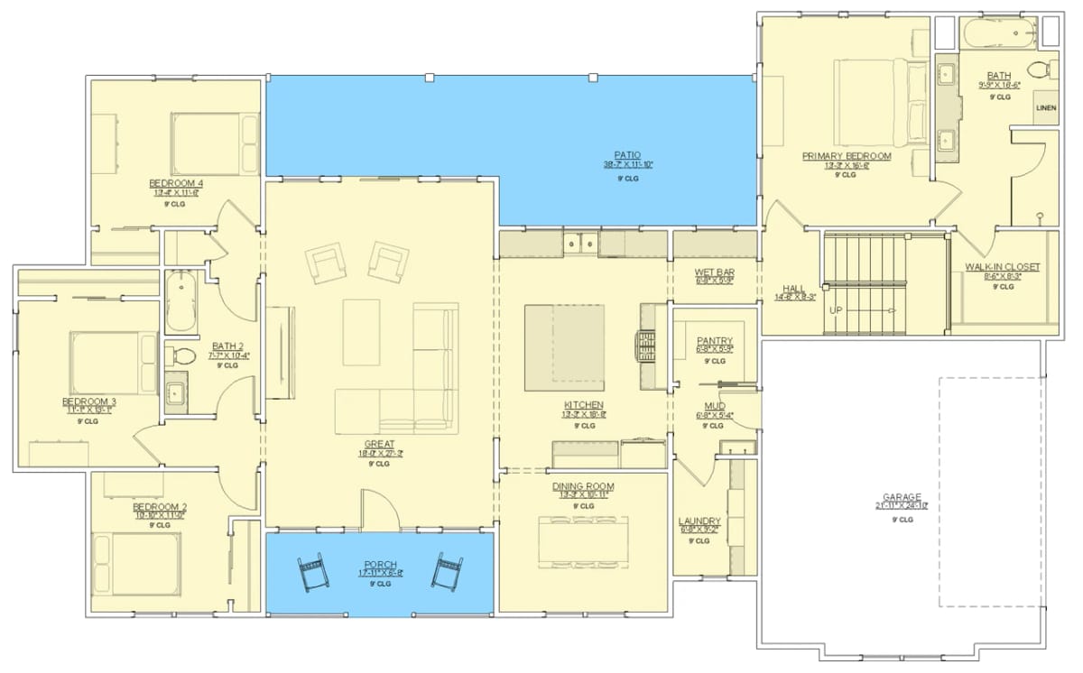 4-Bedroom Craftsman Farmhouse House Plan with a 1,012 Sq. Ft. Bonus Room (2,431 Sq. Ft. Floor Plan) 2 craftsman farmhouse house plan with 4 bedrooms and bonus space 1