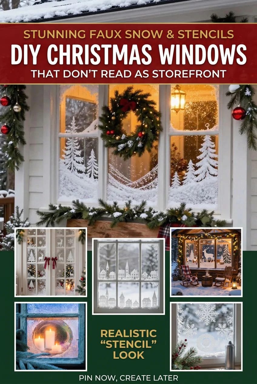 diy christmas window decorations with faux snow and stencils 1