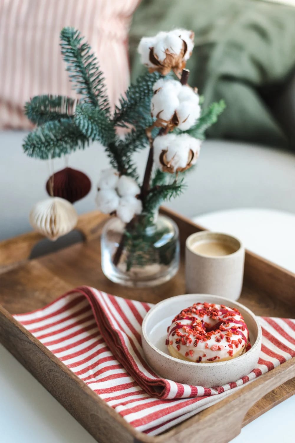 Farmhouse Christmas Kitchen Decor Ideas That Survive an Actual December 4 everything on the counter lives on a tray you can lift with one hand 1