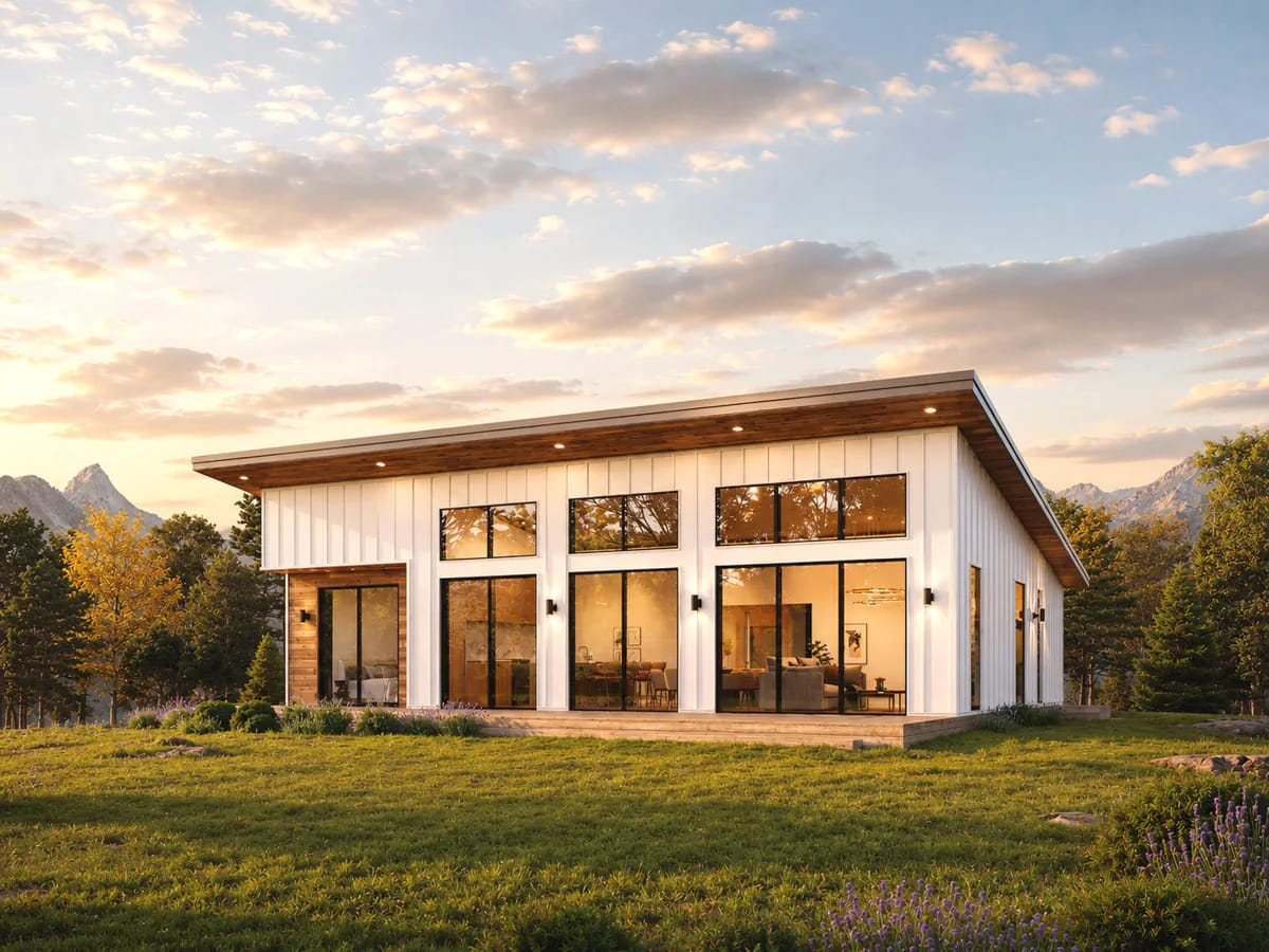 3-Bedroom Contemporary House Plan with Vaulted Ceilings and a Glass Rear Wall (1,540 Sq. Ft. Floor Plan) 7 forty-six feet of deck, ten feet deep, and no roof over any of it 1