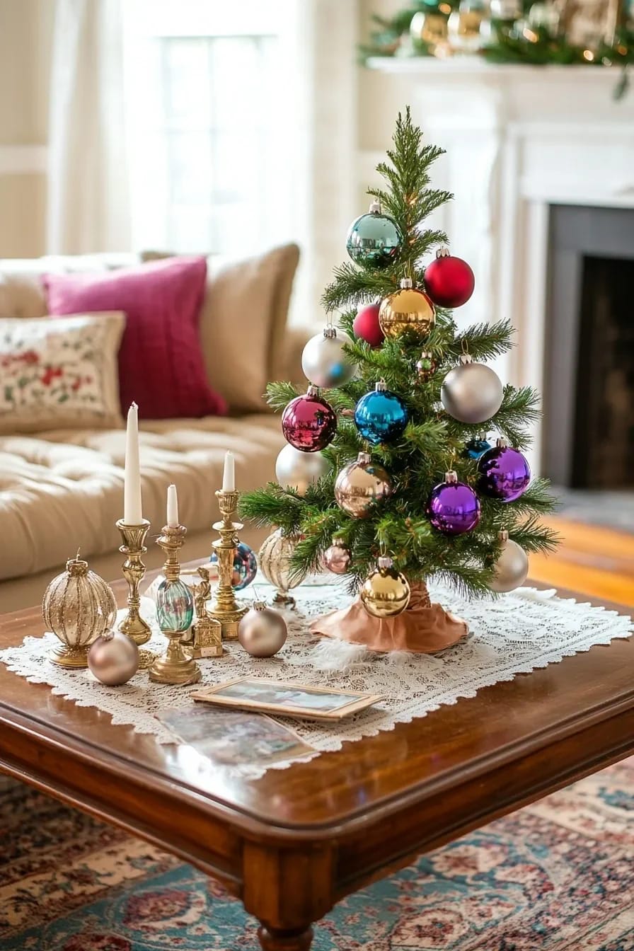 give the heavy mercury glass kugels a tabletop feather tree 1