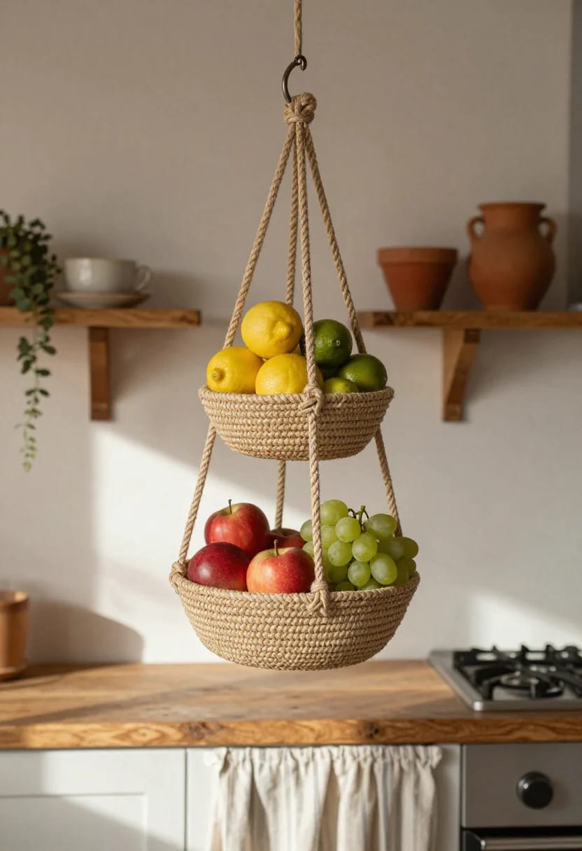 Boho Kitchen Ideas That Hold Up to Actual Cooking 18 hang the fruit, not another macramé plant 1