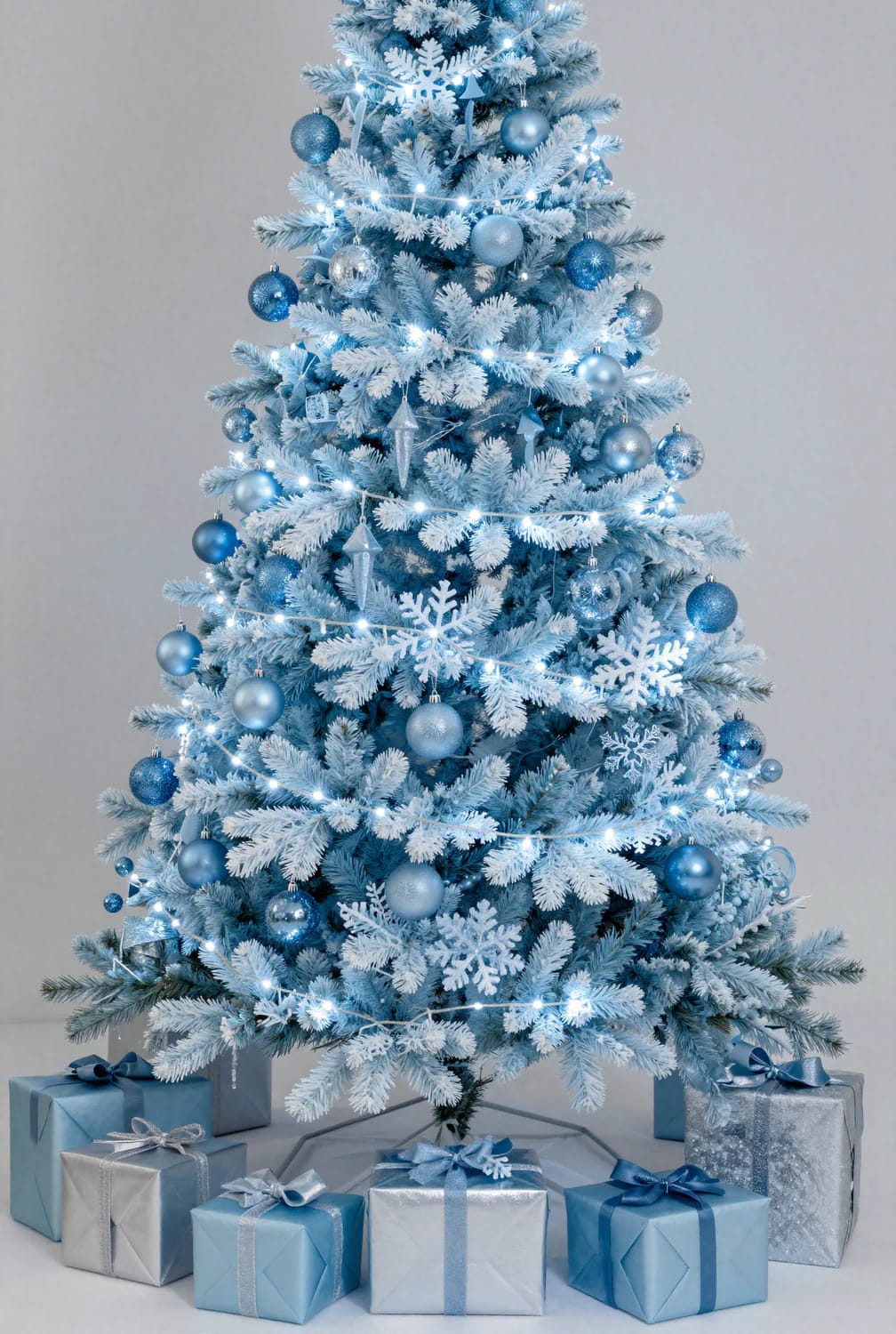 9 Monochrome Christmas Tree Themes for a Single-Color Tree That Still Looks Finished 21 icy blue with cool-white bulbs, because warm white turns it grey-green 1