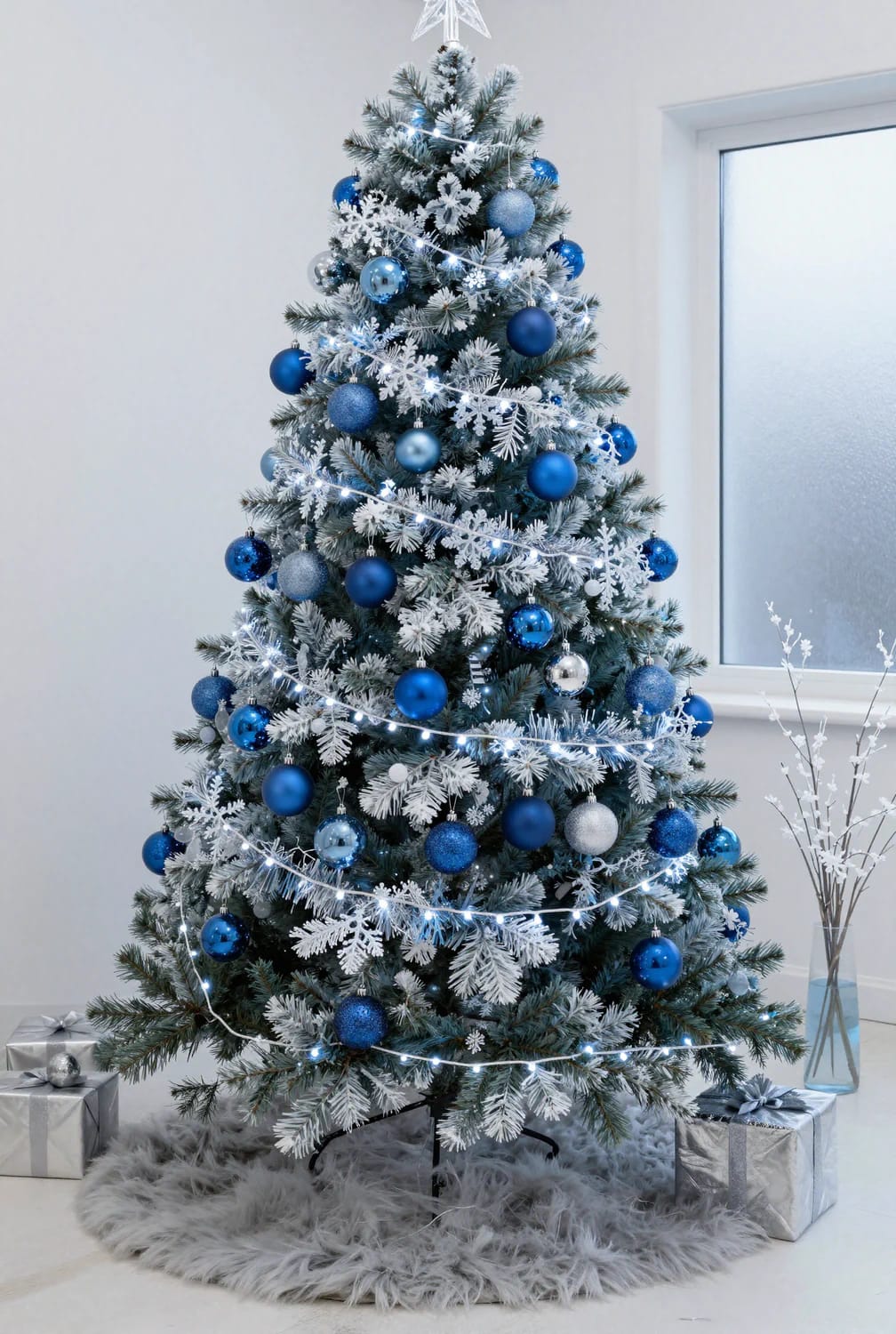 9 Monochrome Christmas Tree Themes for a Single-Color Tree That Still Looks Finished 22 icy blue with cool-white bulbs, because warm white turns it grey-green 1