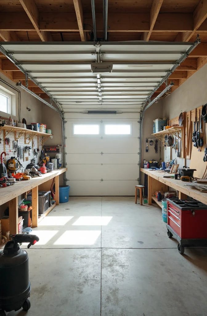 Workshop Studio Ideas for People Who Actually Make Things 18 in a garage workshop, insulate the door and keep the opening 1