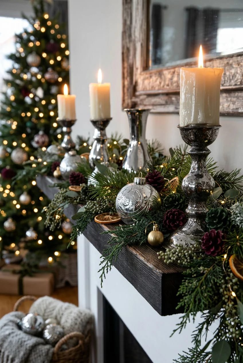keep the mercury glass off the tree and put it where the candles are 1