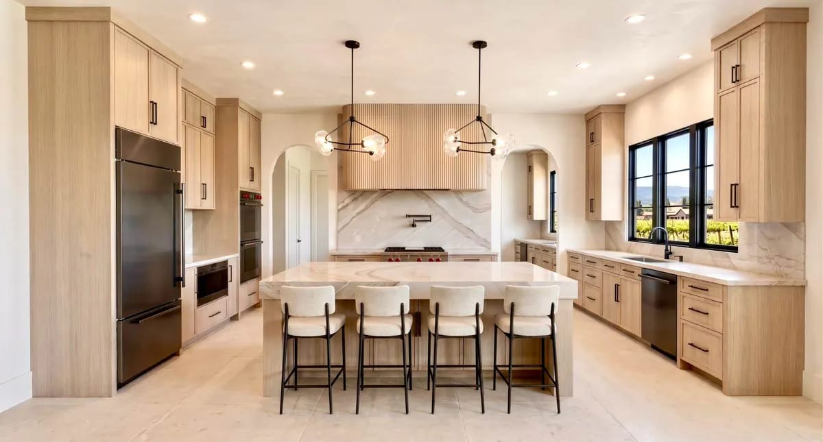 kitchen and walk-in pantry in white oak and marble 1