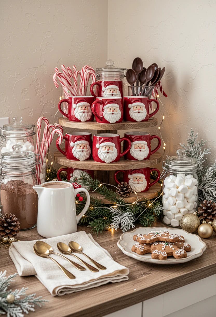 Christmas Hot Cocoa Bar Decor With Santa Mugs: 7 Setups That Stay Usable All December 5 let the santa mugs set the palette, because two reds is one too many 1