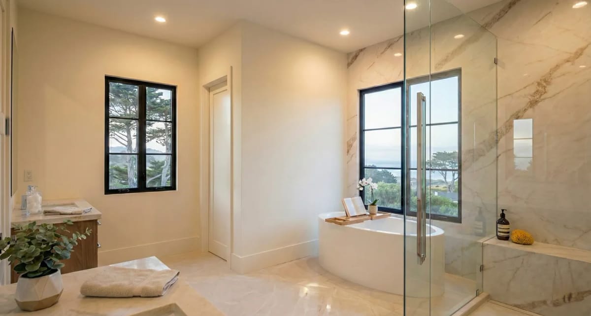 marble in the shower, paint everywhere else in the primary bath 1