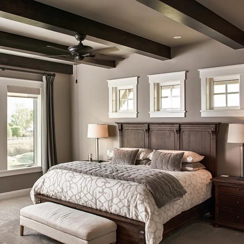 5-Bedroom New American House Plan with Views to the Rear (2,682 Sq. Ft. Floor Plan) 12 master suite on the main floor, beamed at ten feet 1