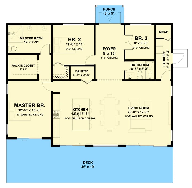 3-Bedroom Contemporary House Plan with Vaulted Ceilings and a Glass Rear Wall (1,540 Sq. Ft. Floor Plan) 2 modern 3 bed 3 bath contemporary house plan with vaulted ceilings 1