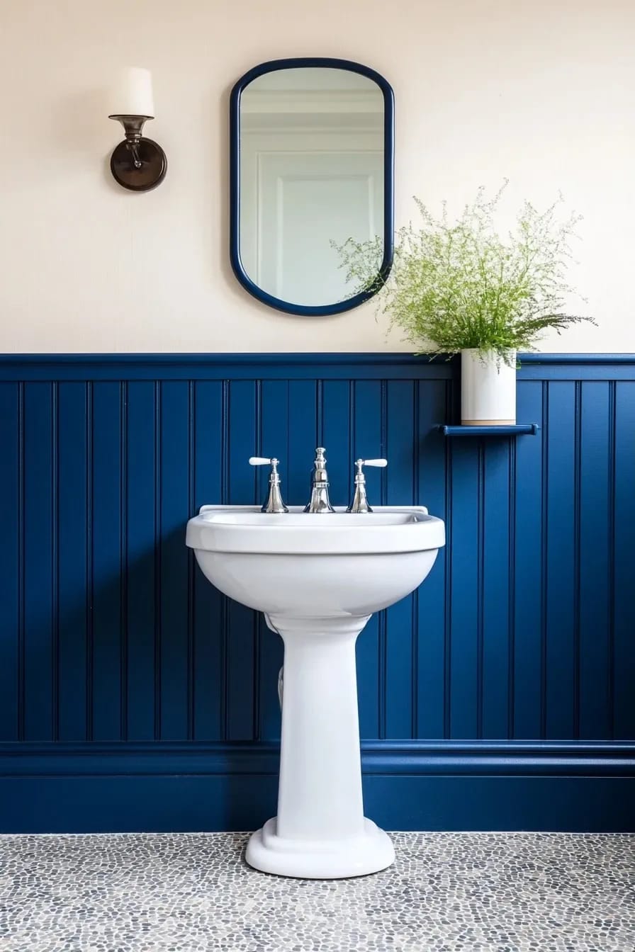 navy below the chair rail, lime plaster above 1