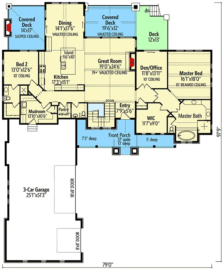 5-Bedroom New American House Plan with Views to the Rear (2,682 Sq. Ft. Floor Plan) 2 new american house plan with views to the rear 1