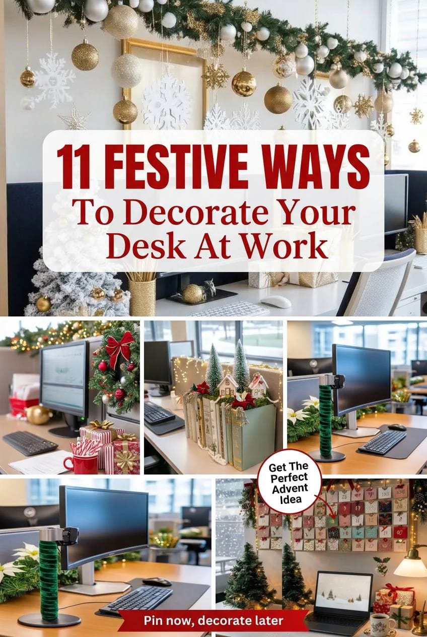 office christmas decor ideas for a cubicle and desk 1