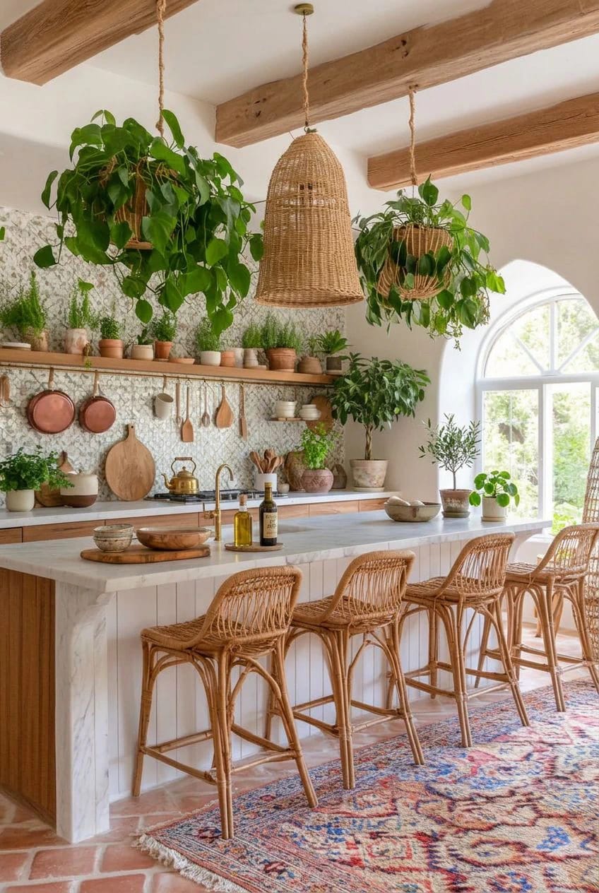 Boho Kitchen Ideas That Hold Up to Actual Cooking 11 one open shelf beats a wall of them 1