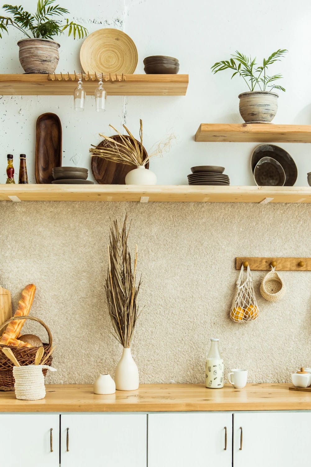 Boho Kitchen Ideas That Hold Up to Actual Cooking 13 one open shelf beats a wall of them 1