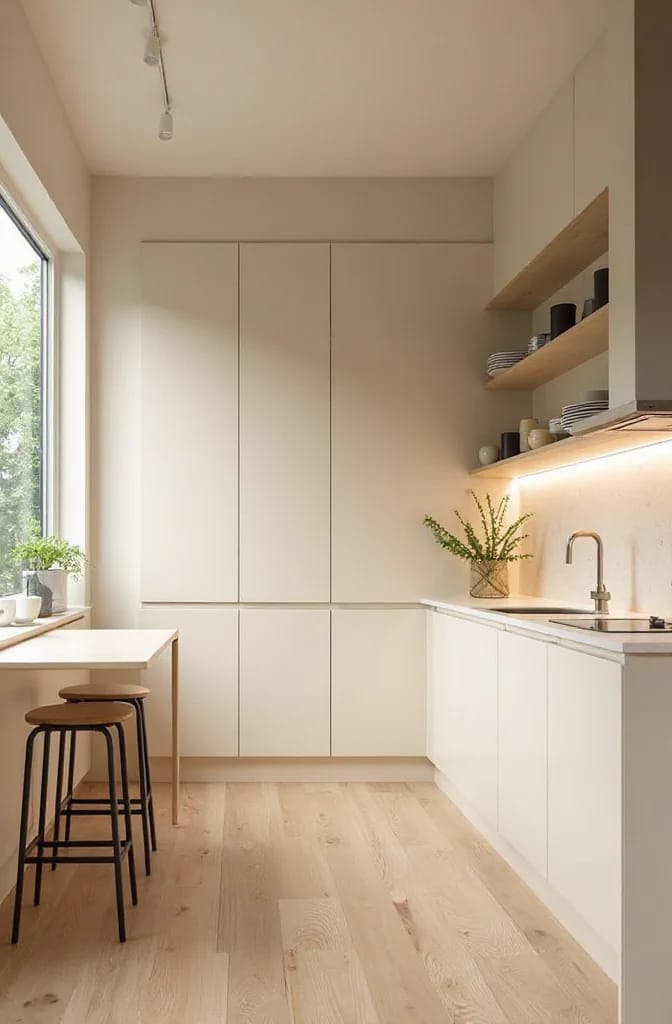 one run of open shelving, and not above the hob 1