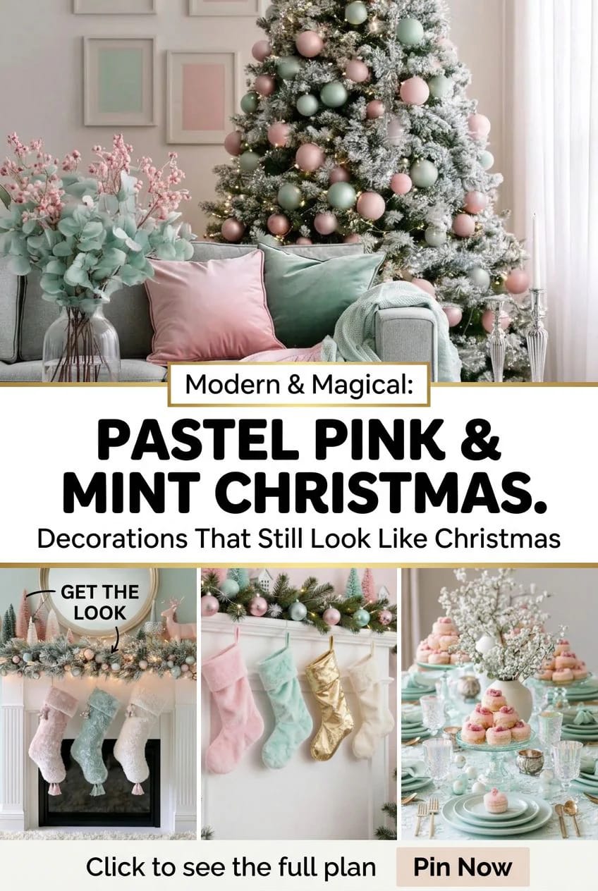 pastel pink and mint christmas decorations 1