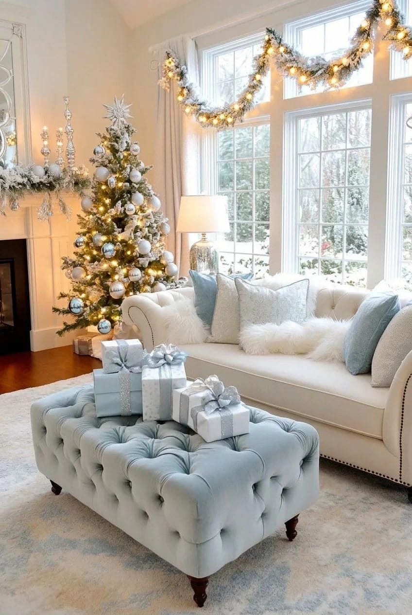 Icy Blue and White Winter Wonderland Christmas Decor Ideas That Skip the Glitter 12 put every bulb at 2700k and none of them in the ceiling 1
