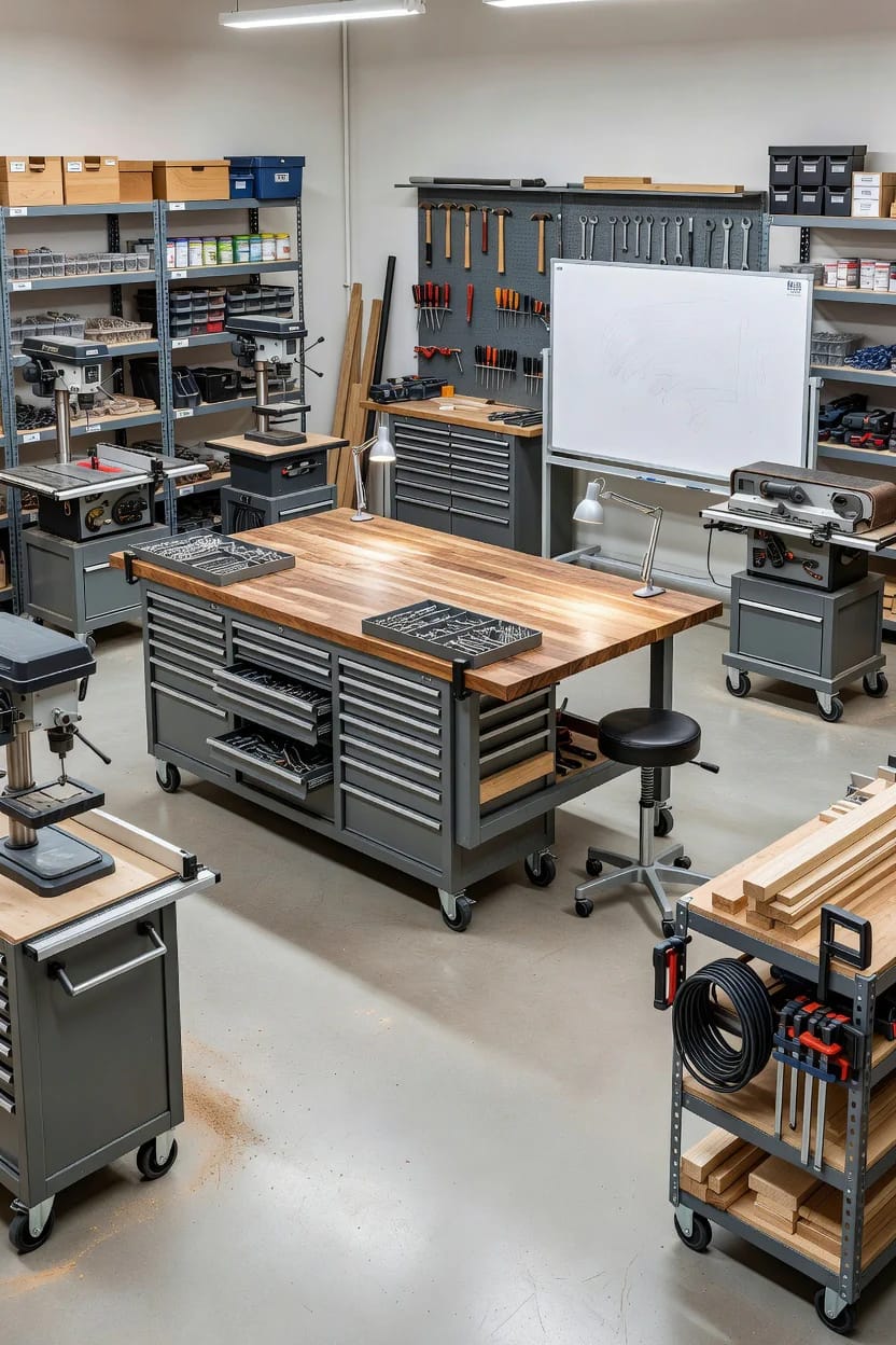 Workshop Studio Ideas for People Who Actually Make Things 20 put everything in the studio on locking casters 1