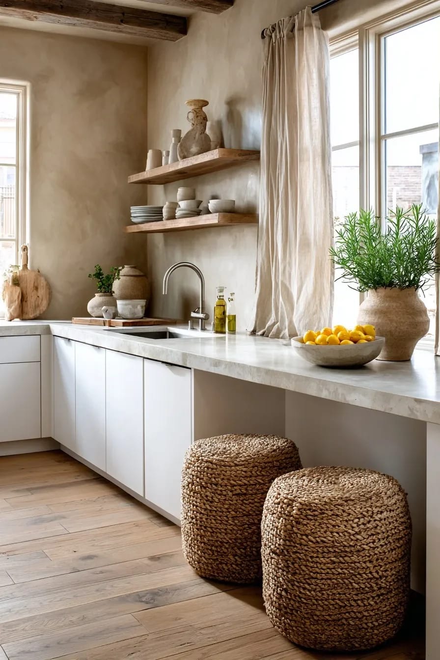 put the texture on the walls: lime wash or plaster instead of another coat of white 1
