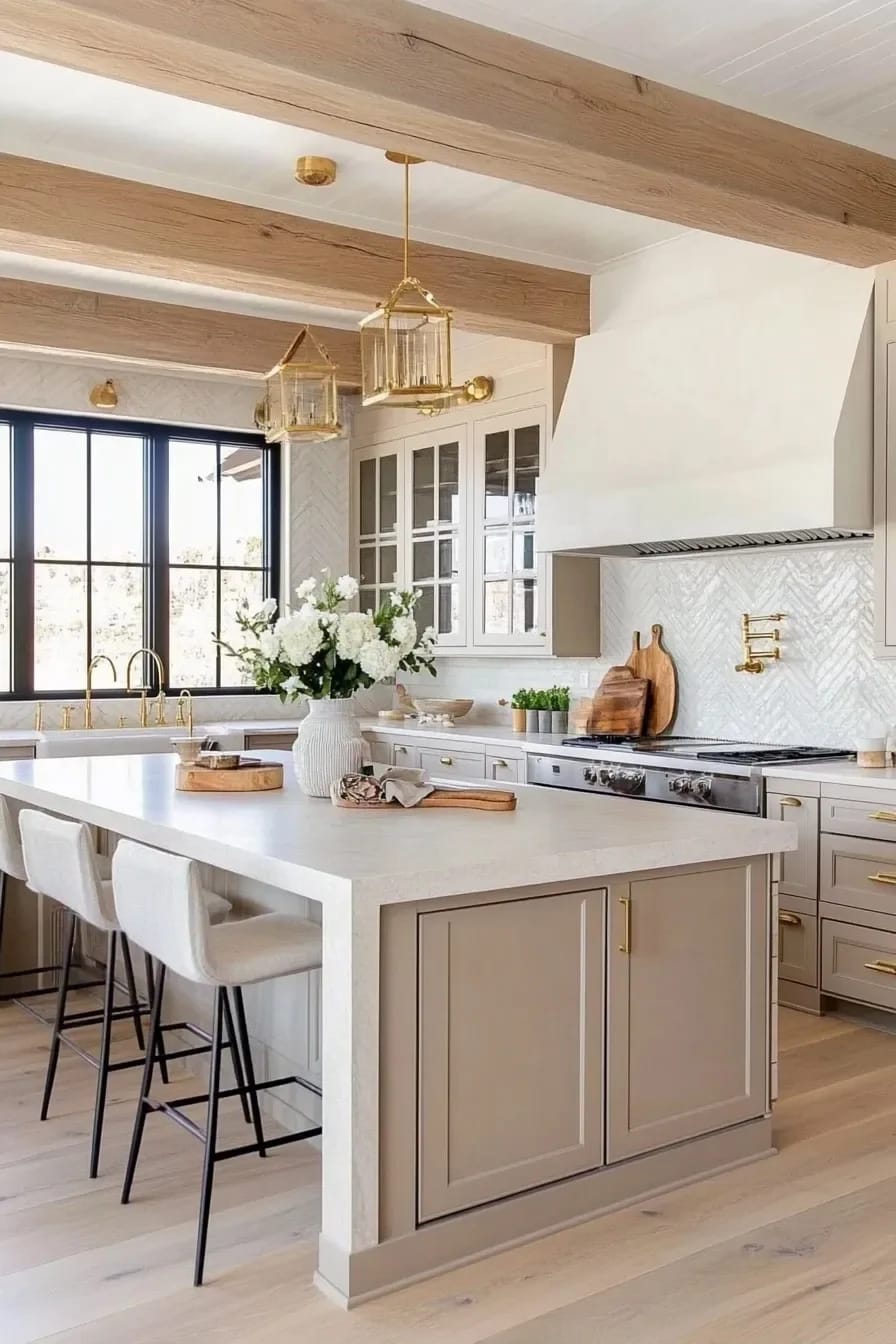 putty and bone beat bright white on elegant kitchen cabinets 1