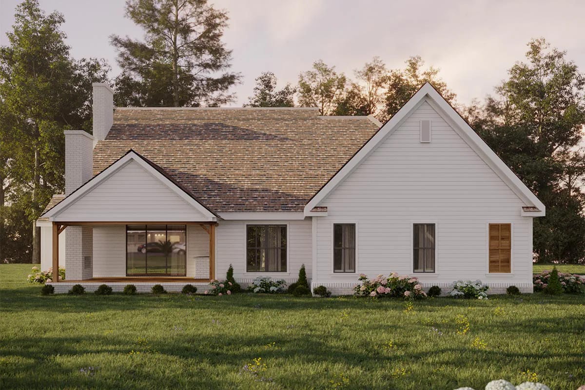 4-Bedroom Two-Story Country Cottage House Plan with Laundry Access from the Master Closet (2,880 Sq. Ft. Floor Plan) 11 rear porch, two chimneys, one wall of glass 1
