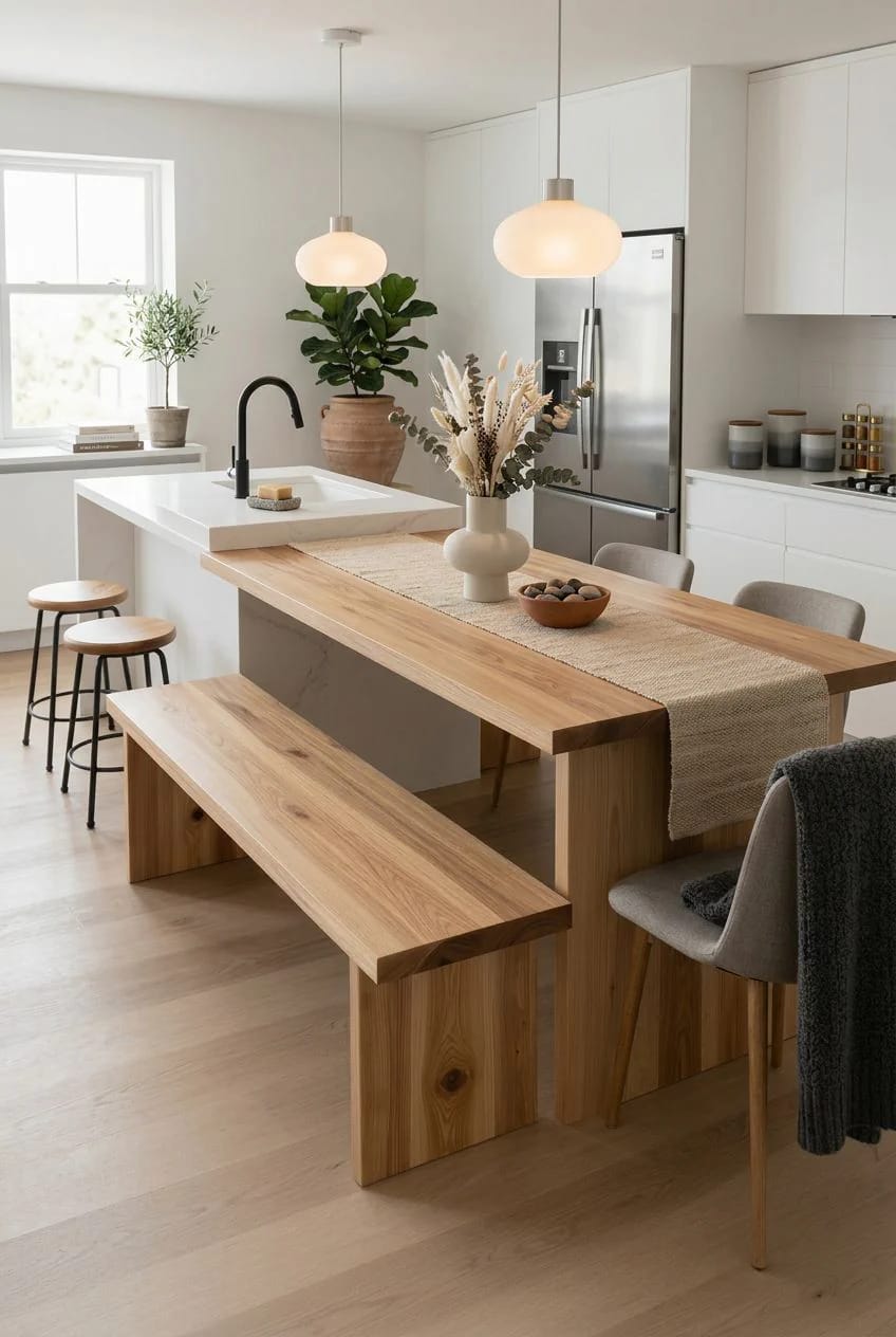 run a bench down one side and stools down the other 1