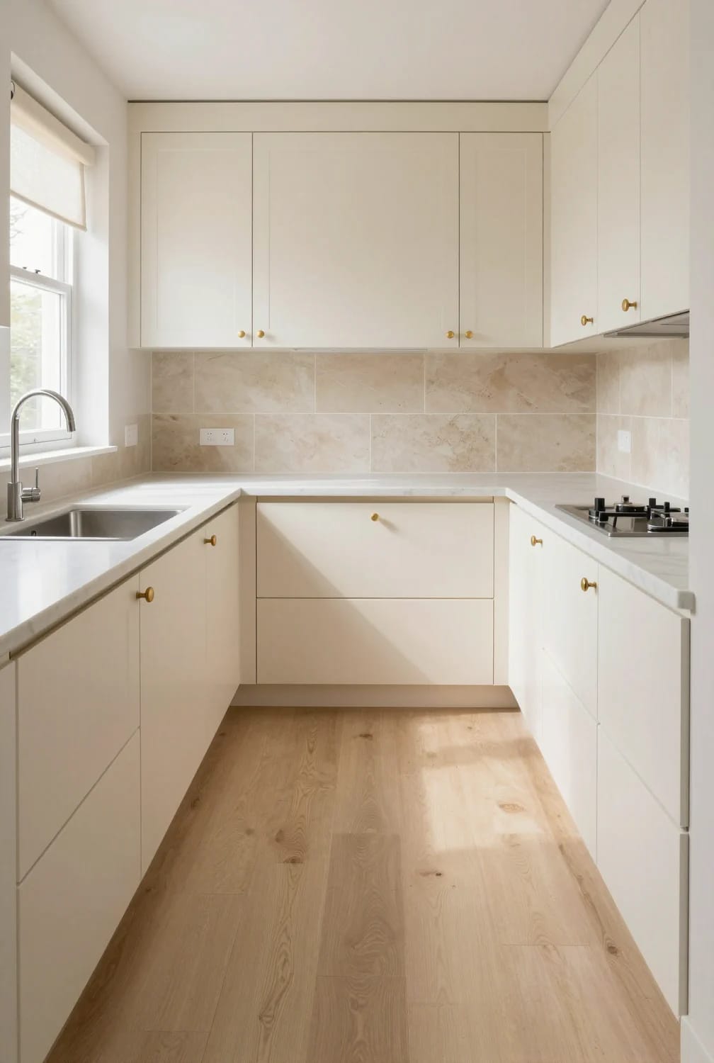 Light Colored Kitchen Cabinets: 7 Ways to Get Bright Without Going Cold 7 run the light cabinets to the ceiling in a small kitchen 1