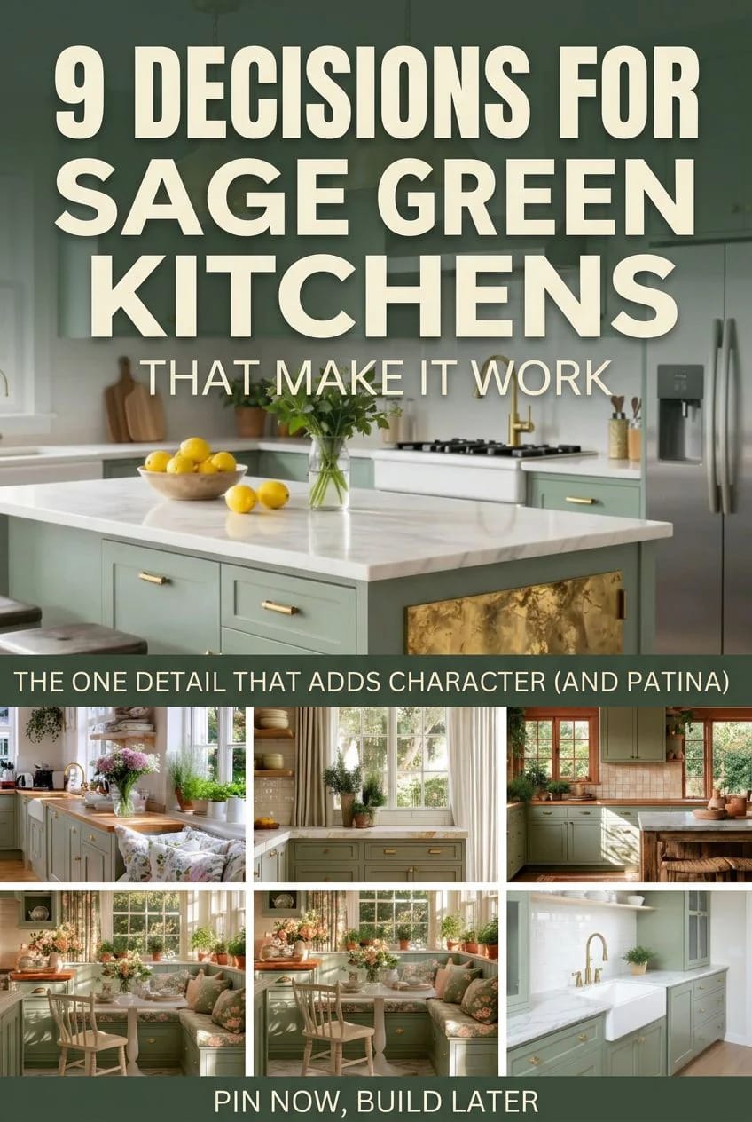 sage green kitchen cabinets with unlacquered brass hardware 1