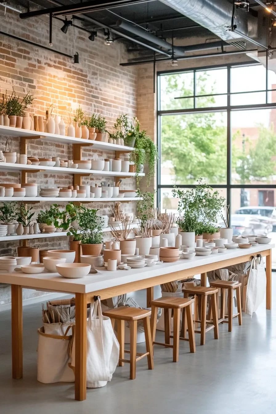 Pottery Studio Ideas That Hold Up Once There's Clay in the Room 4 seal the floor and give up on the reclaimed wood you wanted 1