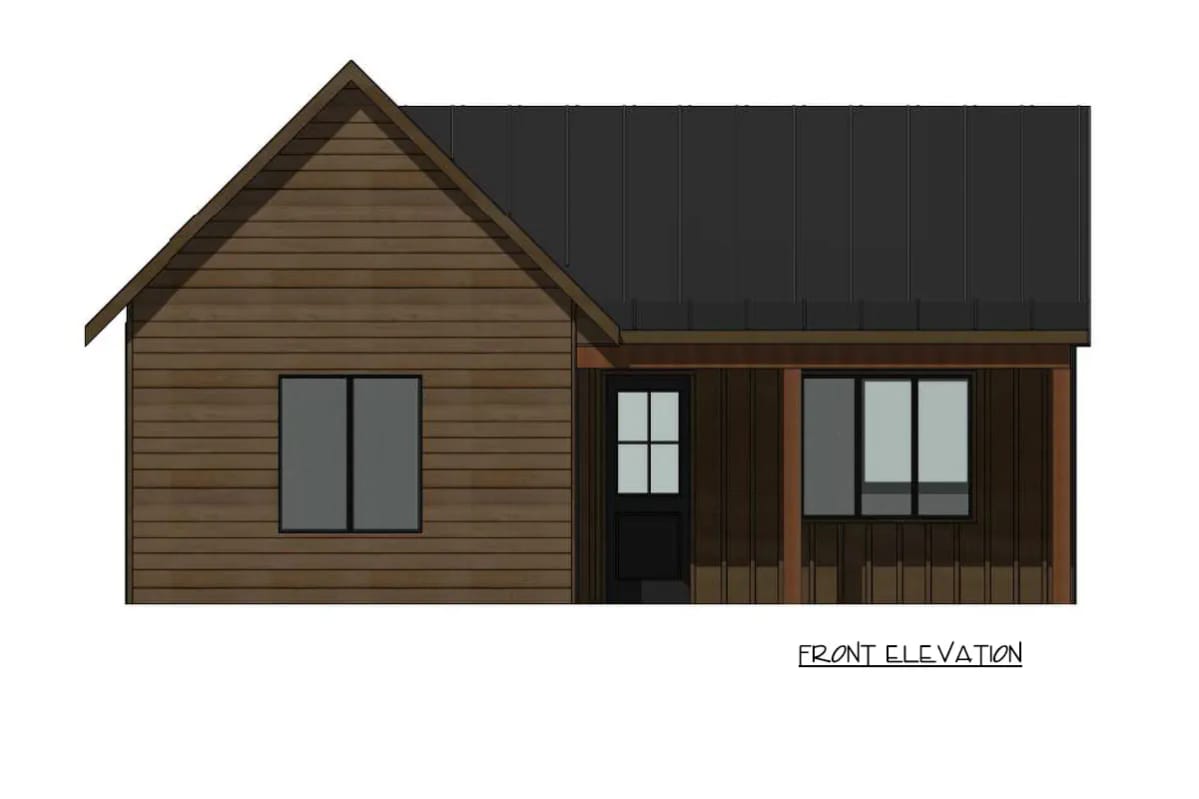 2-Bedroom Mountain Cottage House Plan with an 11-Foot Vaulted Ceiling (820 Sq. Ft. Floor Plan) 5 six feet of covered porch is one chair and room to walk past 1