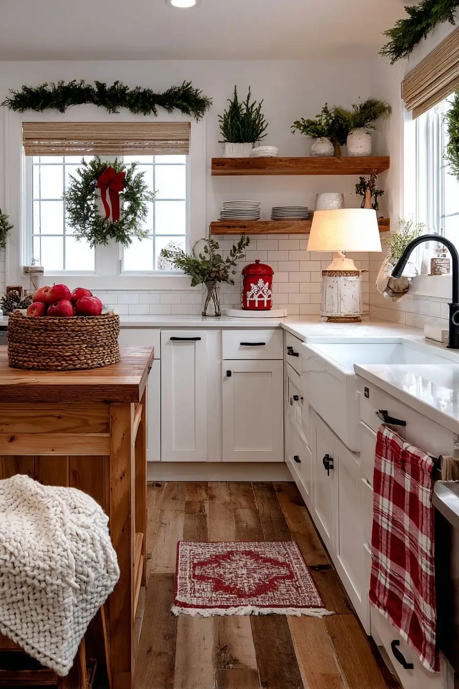Farmhouse Christmas Kitchen Decor Ideas That Survive an Actual December 17 skip the string lights and put one warm lamp on the counter 1