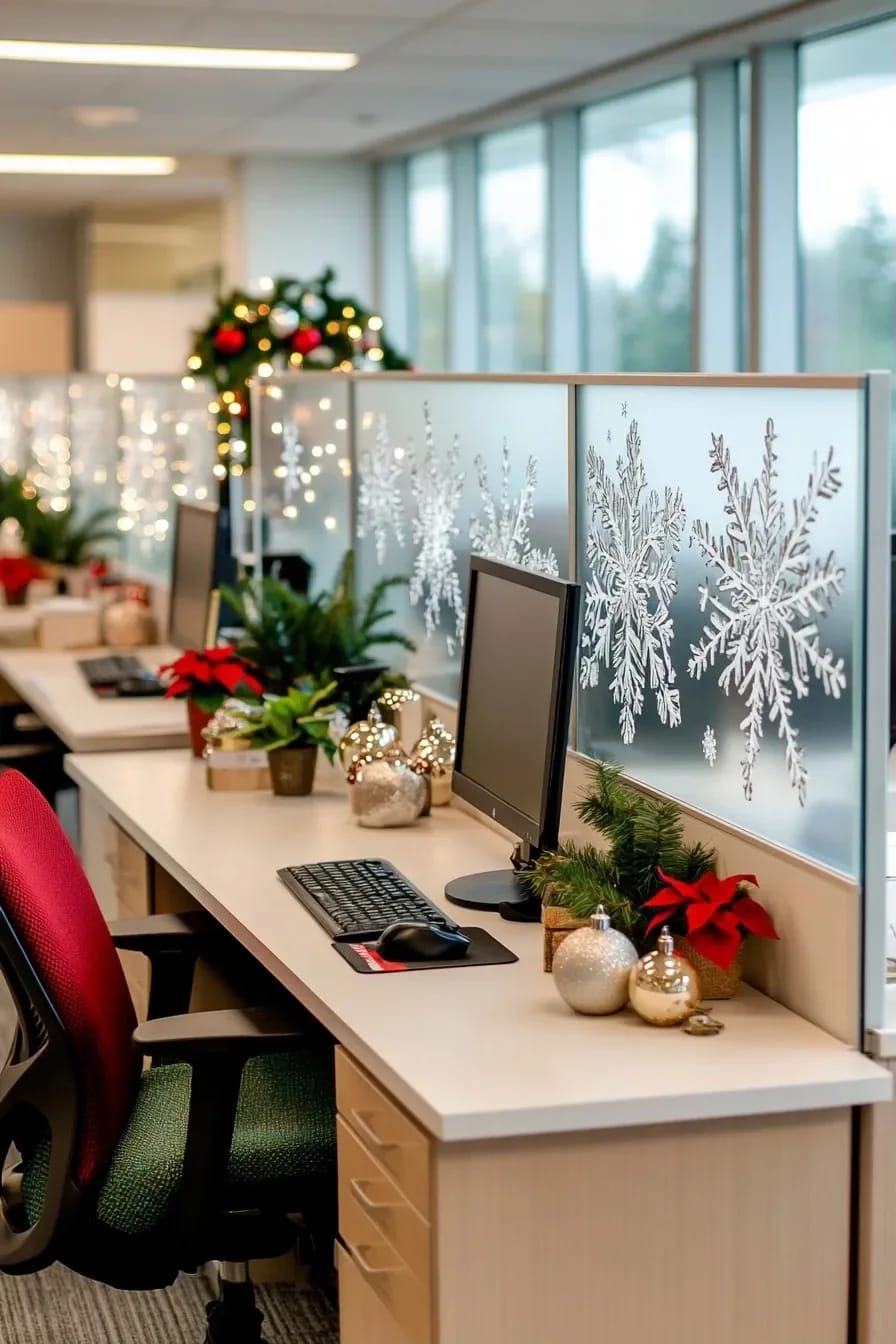 snowflakes on the glass partition, drawn in wet-erase marker 1