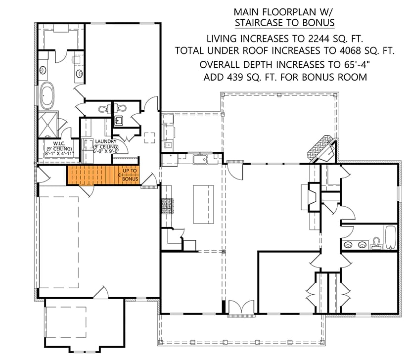 4-Bedroom Modern Farmhouse House Plan with Split Bedrooms and a 14-Foot Rear Grilling Porch (2,166 Sq. Ft. Floor Plan) 5 split bedroom modern farmhouse with rear porch 1