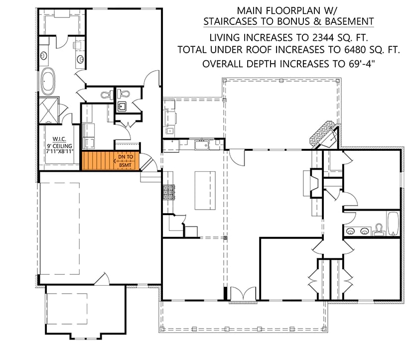4-Bedroom Modern Farmhouse House Plan with Split Bedrooms and a 14-Foot Rear Grilling Porch (2,166 Sq. Ft. Floor Plan) 6 split bedroom modern farmhouse with rear porch 1