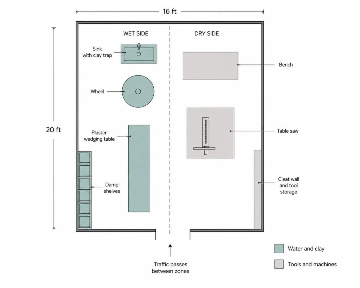 Workshop Studio Ideas for People Who Actually Make Things 11 split the studio into a wet side and a dry side 1
