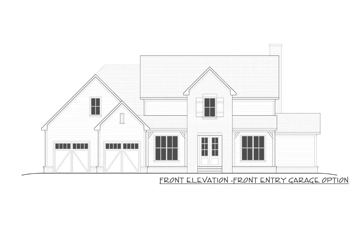 4-Bedroom Two-Story Country Cottage House Plan with Laundry Access from the Master Closet (2,880 Sq. Ft. Floor Plan) 14 the base scheme keeps the garage doors off the front elevation, and you should leave them there 1