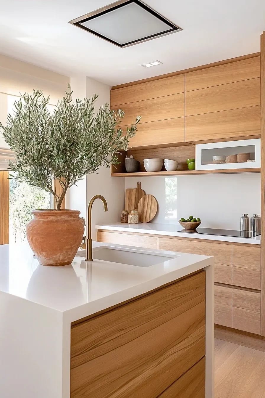 the cabinet timber decides everything else in a warm minimalist kitchen 1
