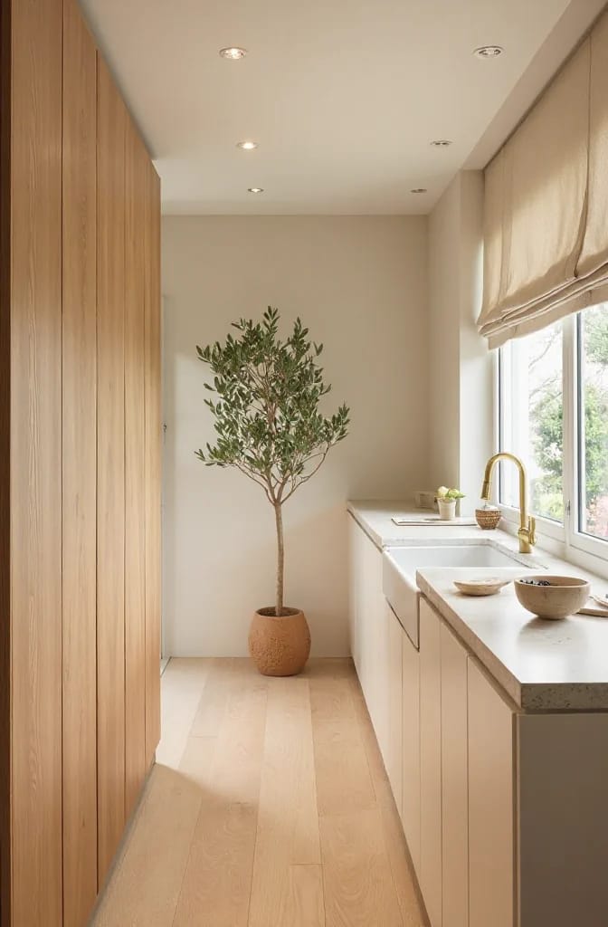 the cabinet timber decides everything else in a warm minimalist kitchen 1