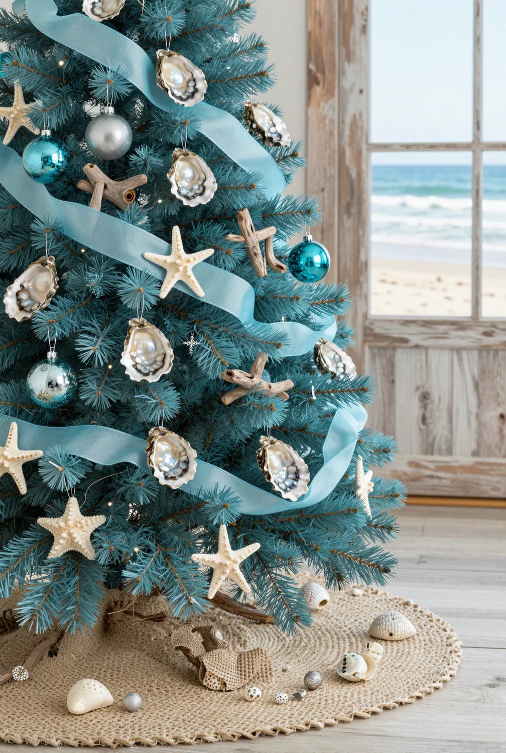 13 Coastal Blue Christmas Decorations That Skip the Anchors and Life Rings 13 the coastal blue christmas tree 1