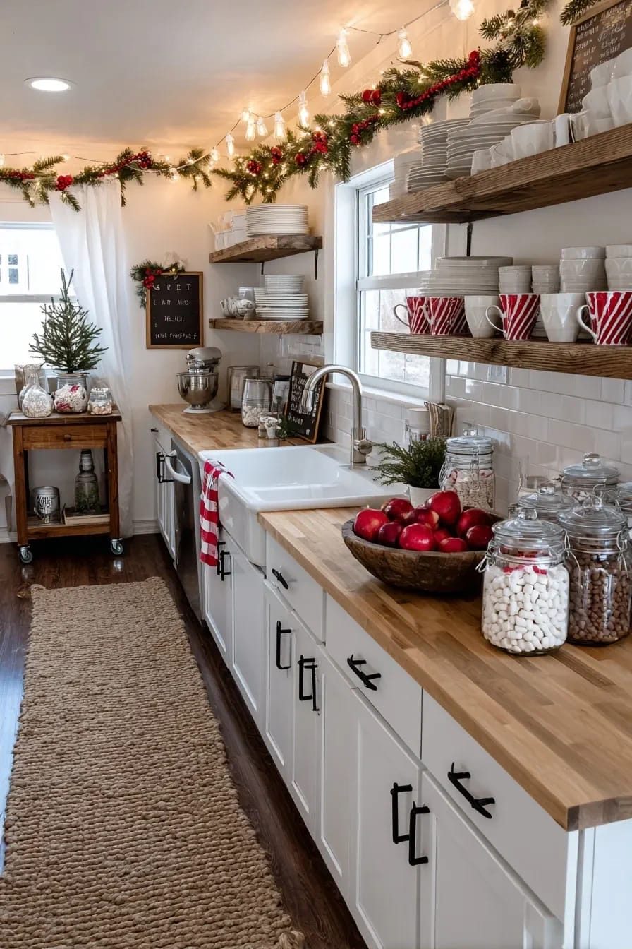 Farmhouse Christmas Kitchen Decor Ideas That Survive an Actual December 7 the cocoa station belongs in the coffee corner, not on the island 1