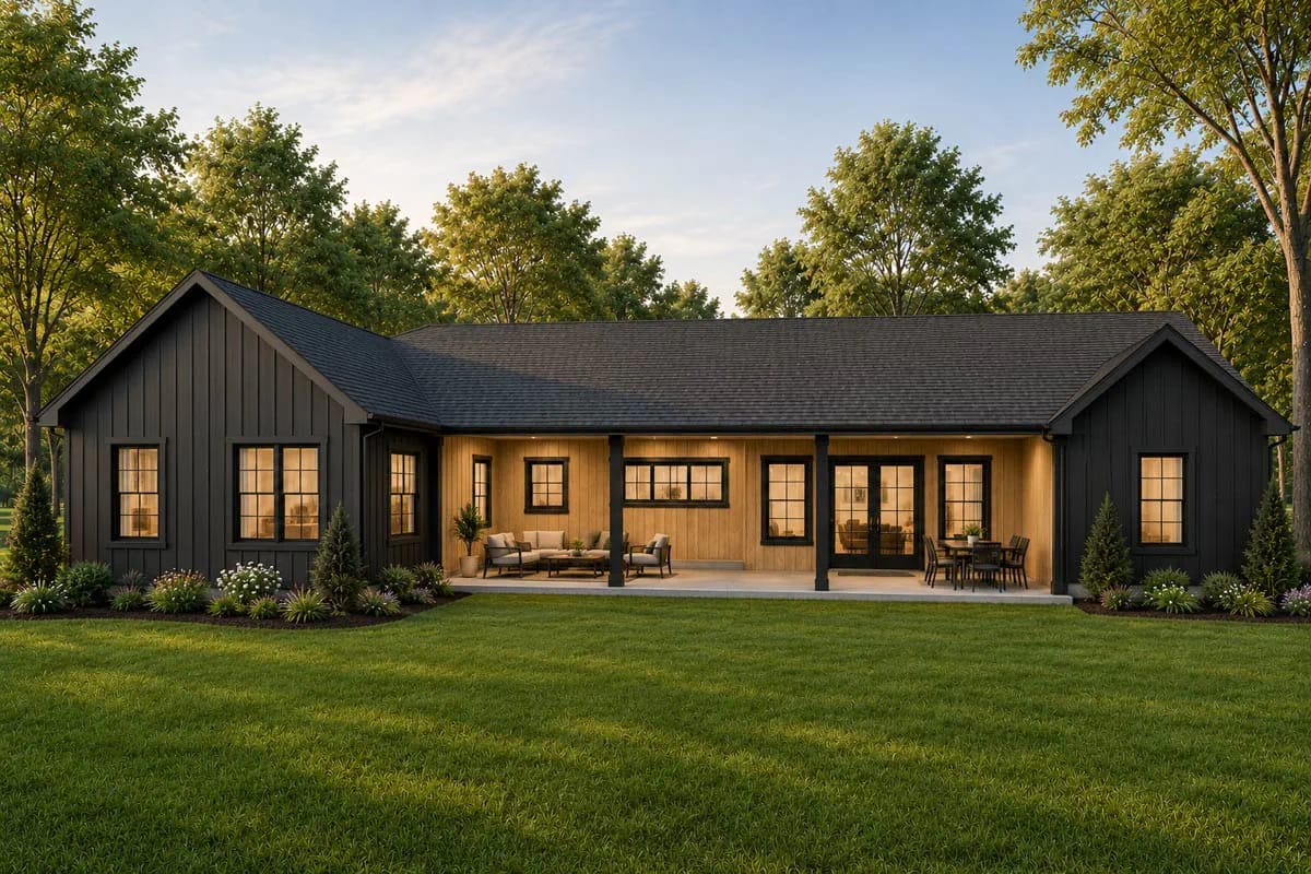 4-Bedroom Craftsman Farmhouse House Plan with a 1,012 Sq. Ft. Bonus Room (2,431 Sq. Ft. Floor Plan) 8 the covered patio is 38 feet wide and tucked under the main roof 1