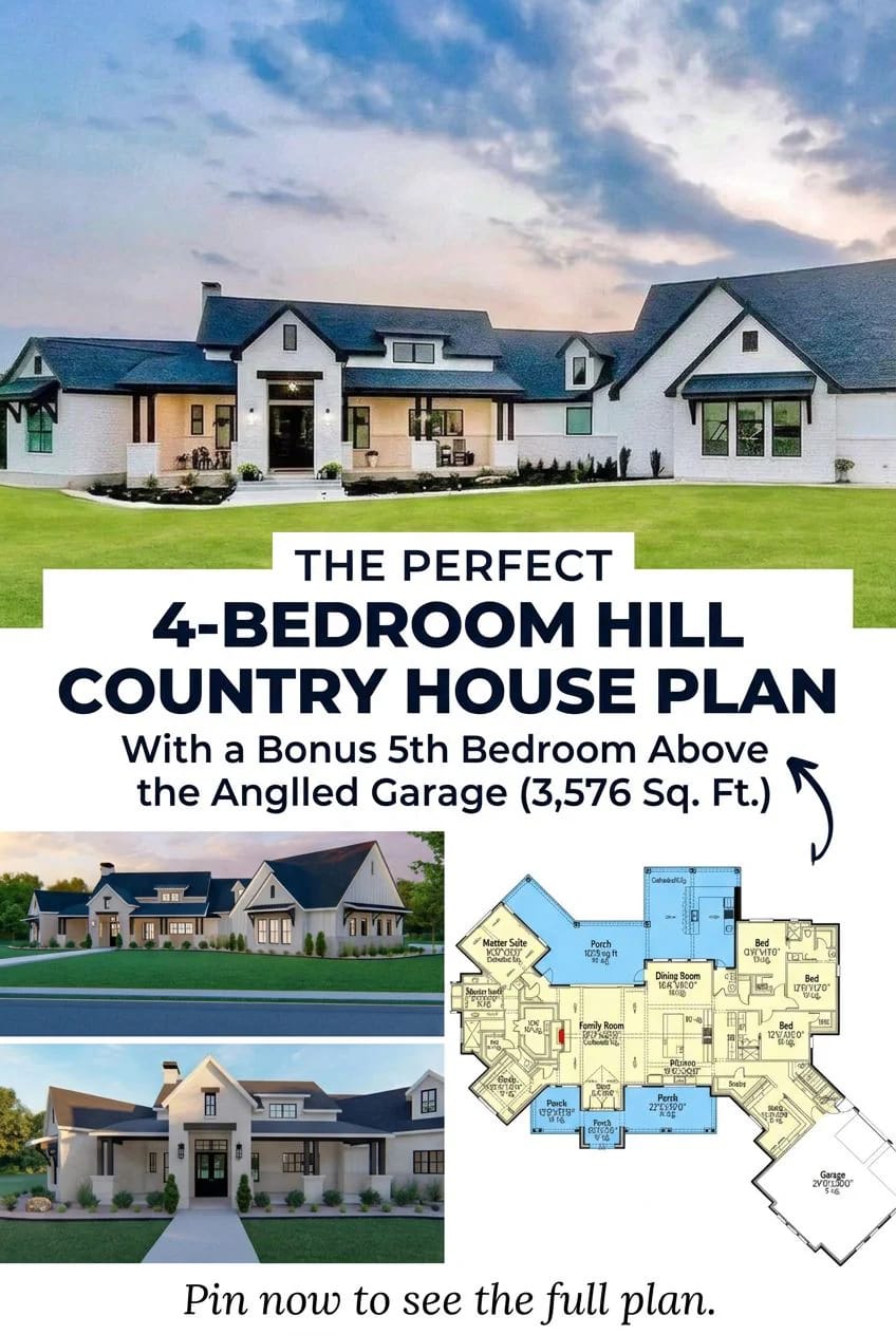 the floor plan: four wings off one room, and a garage turned off the square 1