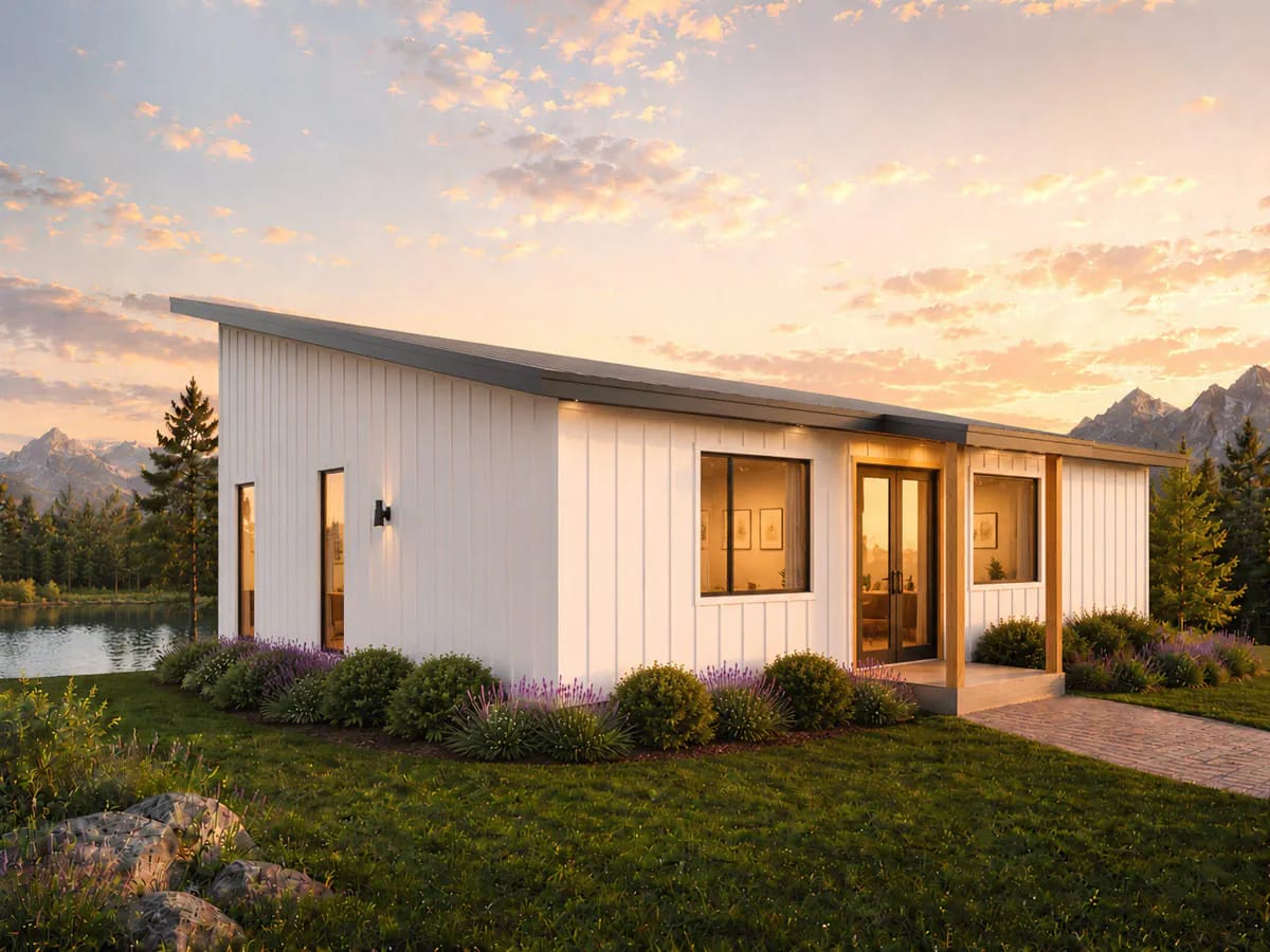 3-Bedroom Contemporary House Plan with Vaulted Ceilings and a Glass Rear Wall (1,540 Sq. Ft. Floor Plan) 5 the front entry is deliberately closed off 1