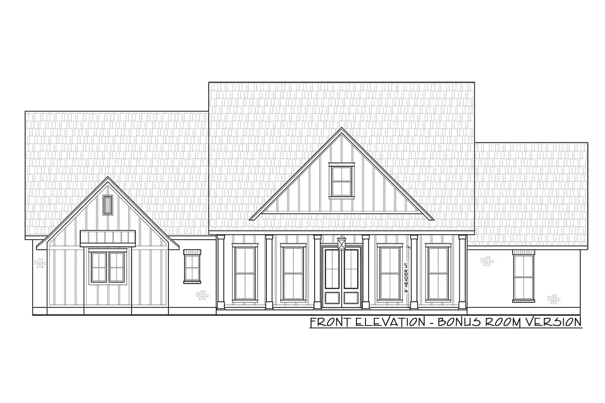 4-Bedroom Modern Farmhouse House Plan with Split Bedrooms and a 14-Foot Rear Grilling Porch (2,166 Sq. Ft. Floor Plan) 9 the front porch runs 33 feet across a 71-foot elevation 1